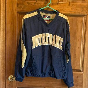 MAJESTIC V NECK NYLON PULLOVER, NOTRE DAME, SIZE SMALL, EUC